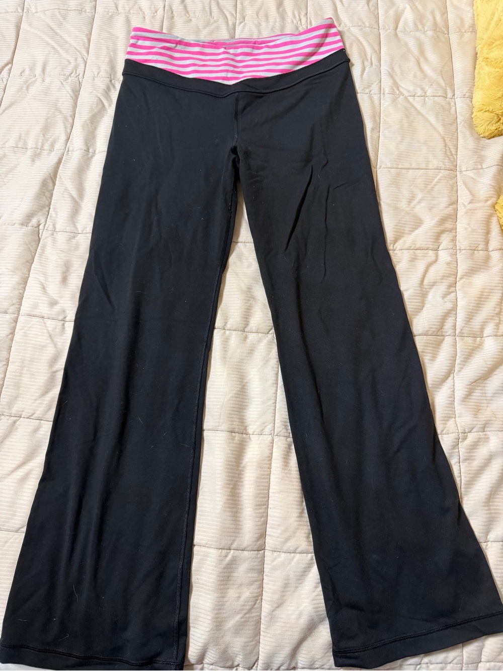 Black Women's Yoga Pants with Pink Striped Waistband victoria’s Secret sport